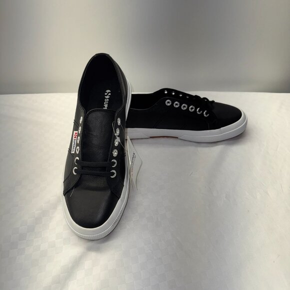 NEW! Unisex Superga Black Nappa Leather Sneakers - Picture 3 of 13